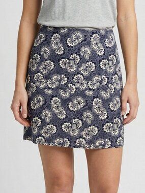 Falls Creek Size 12 100% Cotton Side Zip A Line Short Skirt Blue Floral